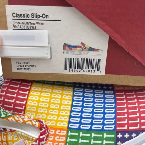 Vans Men’s Multicolor Classic Slip-On (Pride) Multi/True White Sneakers - Picture 2 of 16